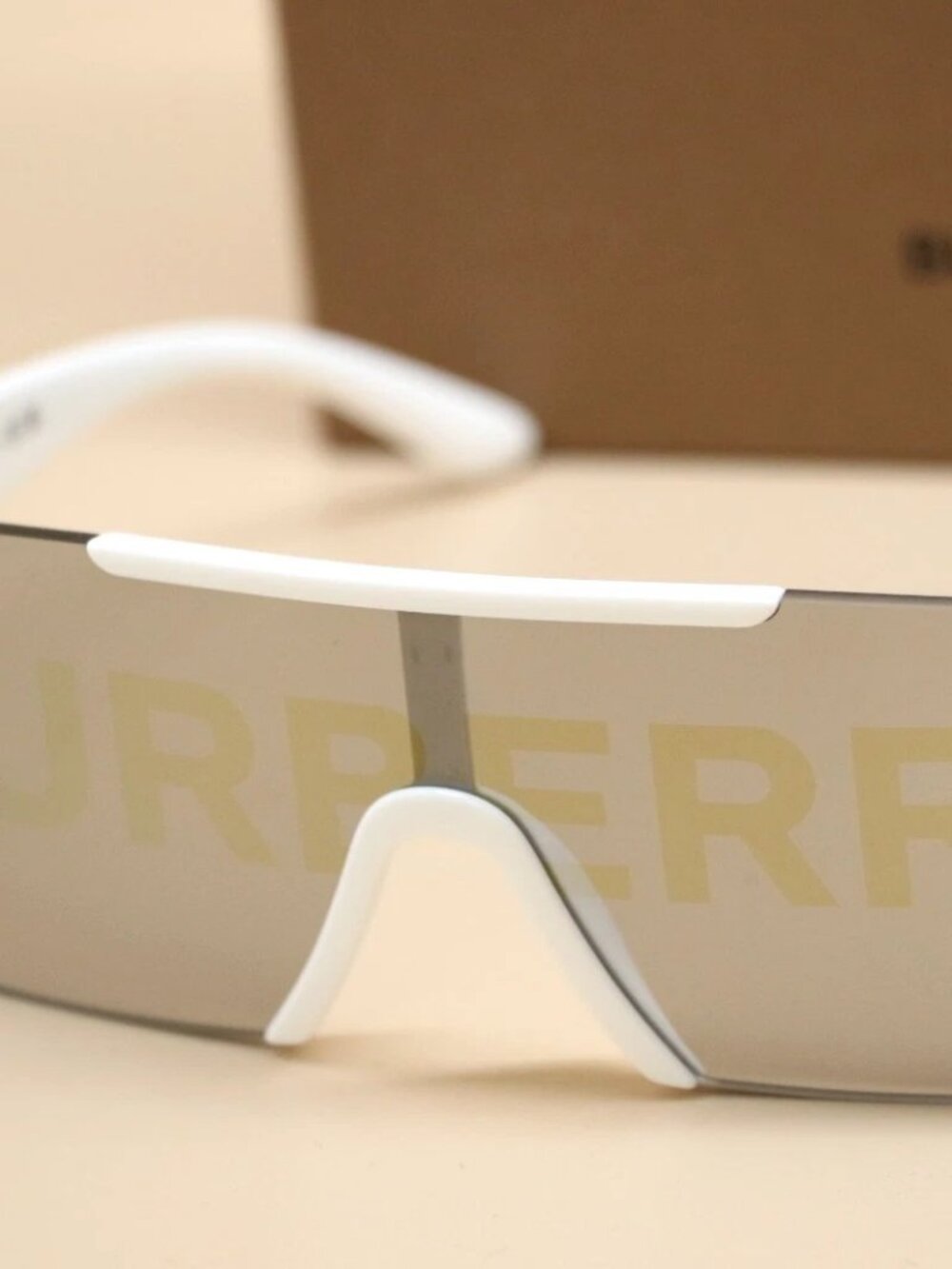 Burberry BE4291 Shield Sunglasses White Plastic Frame Gray Lens